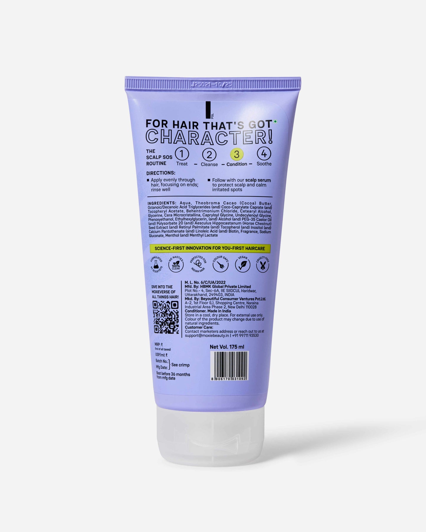 Moxie Beauty Moisture Restoring Conditioner back product with ingredients and directions