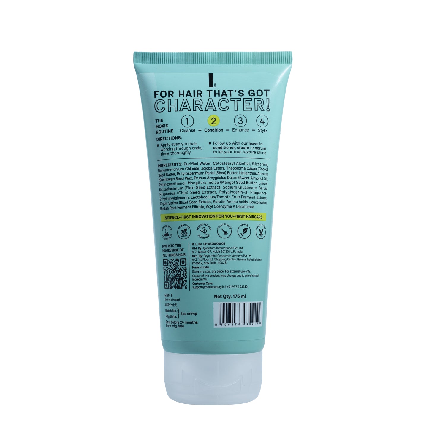 Back view of Moxie Ultra Hydrating Conditioner showing directions for use and product details