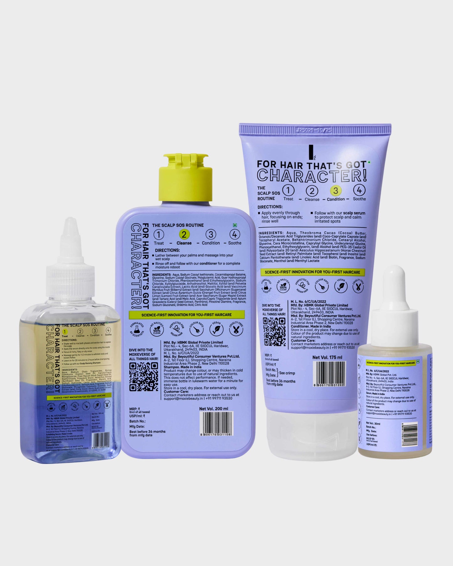Moxie Beauty Scalp SOS Routine back product with ingredients and directions