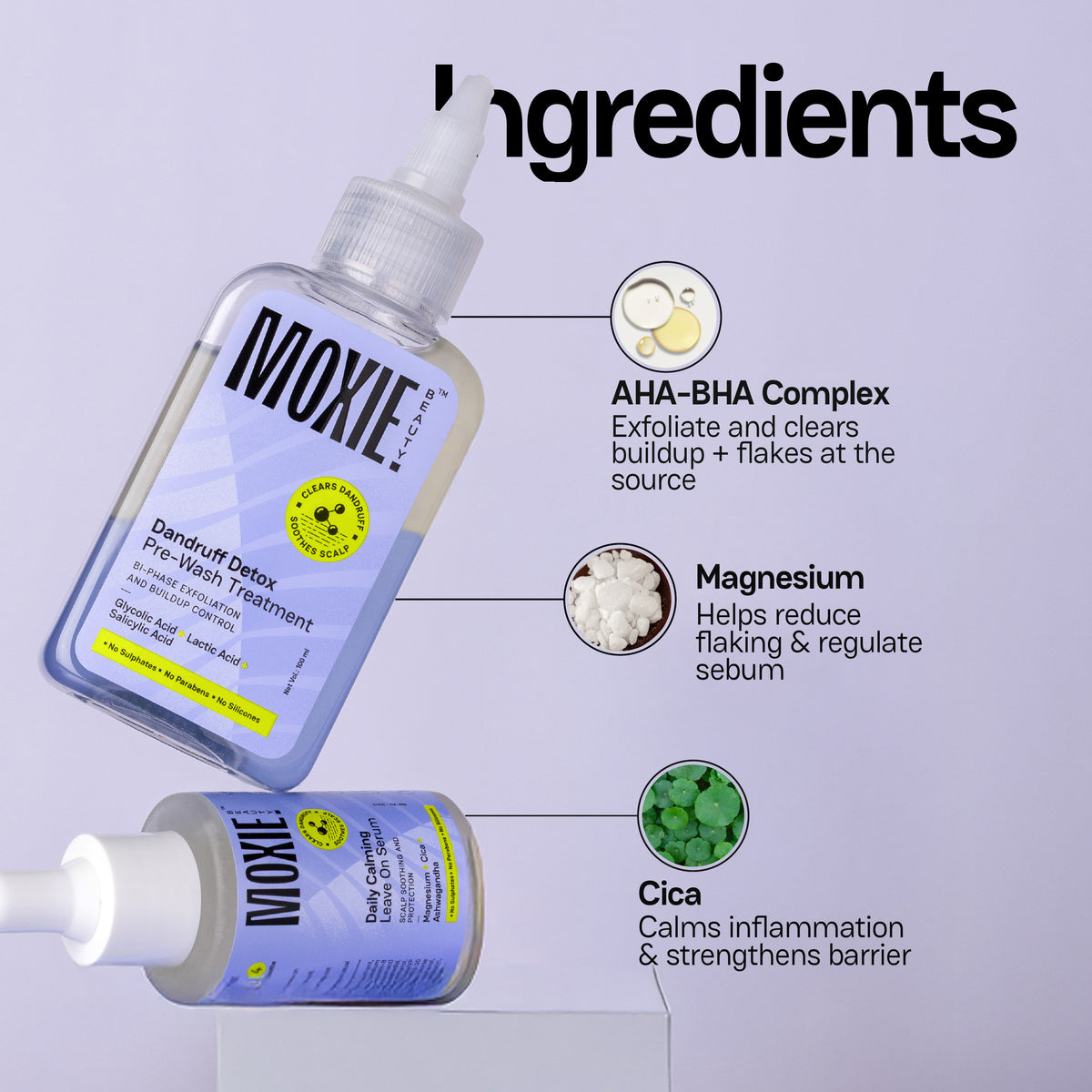 Moxie Beauty Scalp Treatment Serum Duo key ingredients for scalp treatment