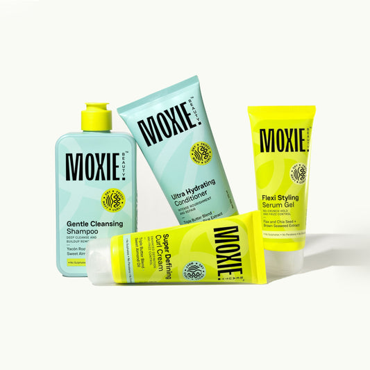 Moxie Curly Routine 4-step set with shampoo, conditioner, curl cream, and styling serum gel
