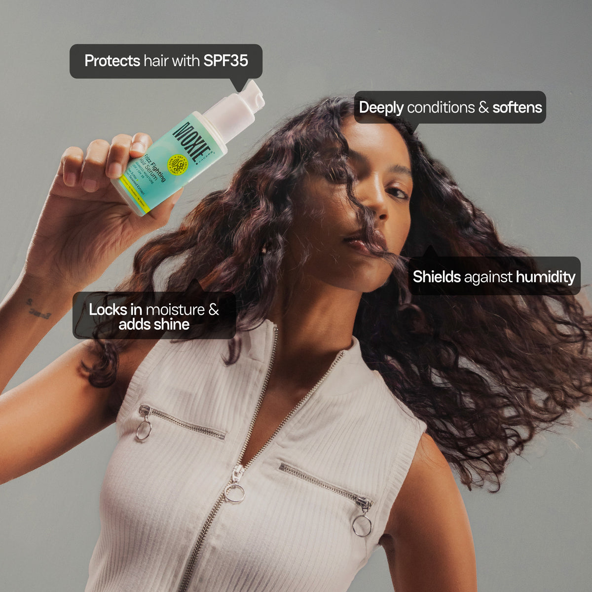 Frizz free hair results after using Moxie Beauty anti frizz products