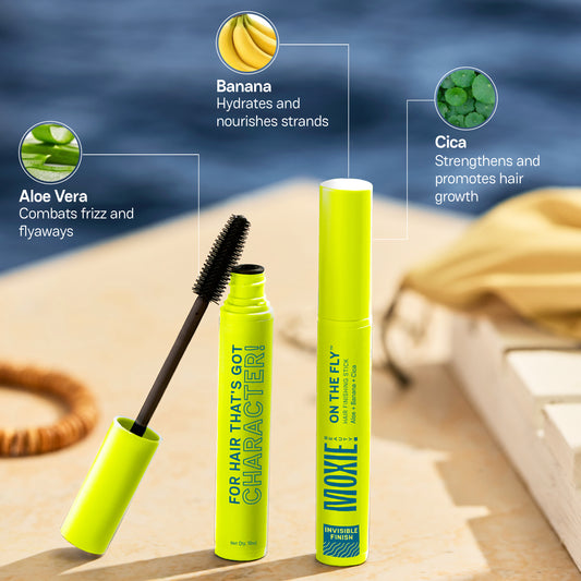 Moxie Beauty On-The-Fly Hair Finishing Stick 10g for smoothing baby hairs, flyaways and frizz with a non-sticky, polished finish throughout the day.