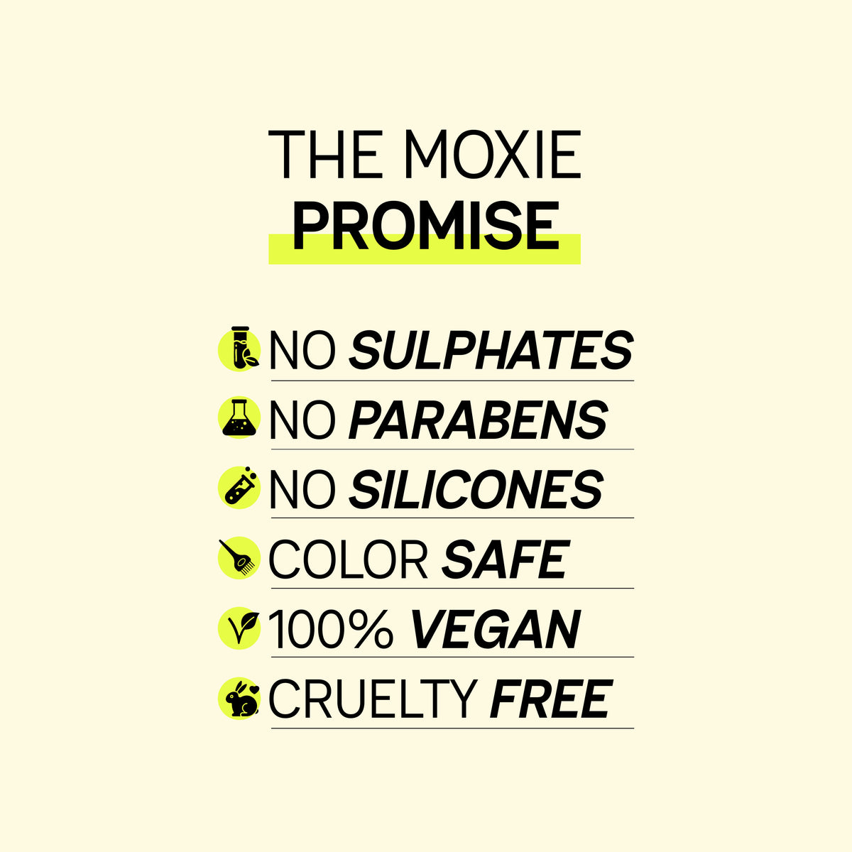 Back of Moxie Beauty On-The-Fly Hair Finishing Stick showing ingredients, directions and product details for smoothing flyaways and baby hairs.