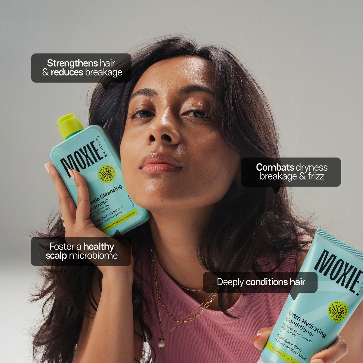 Customer reviews sharing experiences with Moxie gentle shampoo and conditioner
