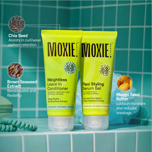 Moxie Wavy Vibe Setter Duo with leave-in conditioner and serum gel for frizz control