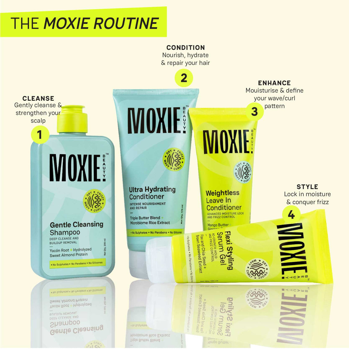 Moxie styling serum gel providing frizz control and flexible hold for wavy hair