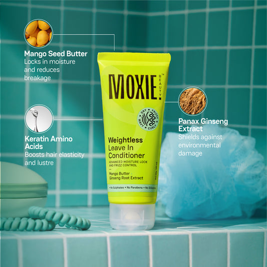 Moxie weightless leave-in treatment providing moisture, frizz control and enhanced wave definition