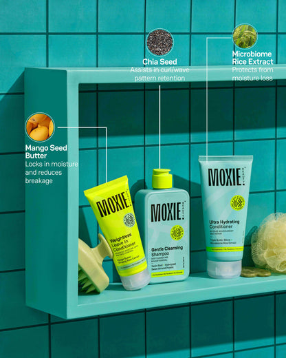 Just-The-Essentials Wavy Trio ingredients with microbiome rice extract, mango seed butter and keratin amino acids