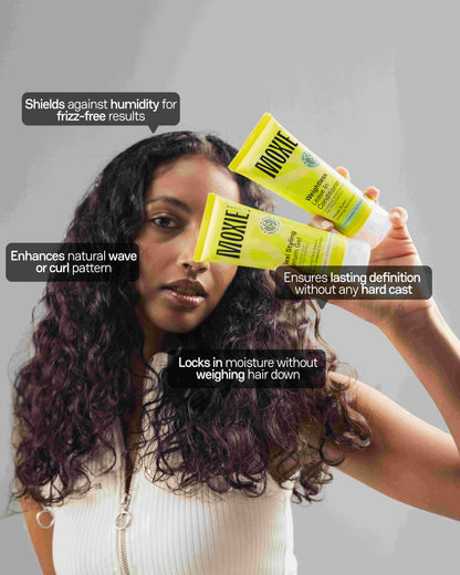 Curl cream and gel for wavy hair providing lasting definition without hard cast or heaviness