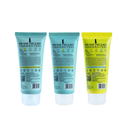 Back view of Moxie Curly Essentials Trio Travel Size showing directions for use