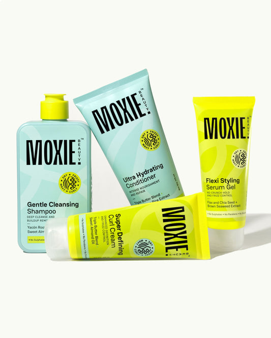 Moxie Curly Routine 4-step set with shampoo, conditioner, curl cream, and styling serum gel