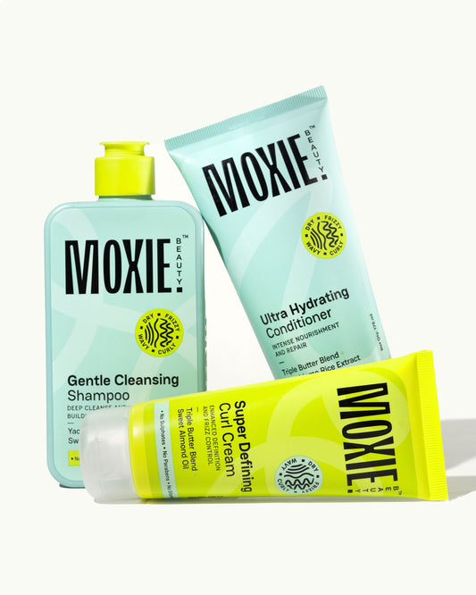 Just-The-Essentials Curly Trio with shampoo, conditioner, and defining cream for curly hair