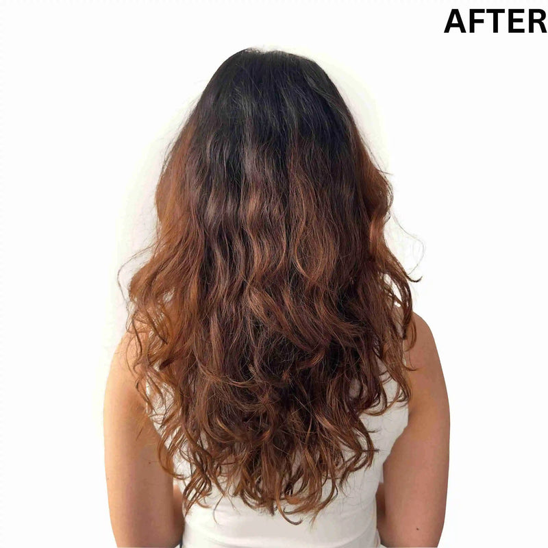 Frizz-controlled wavy hair results after completing Moxie routine