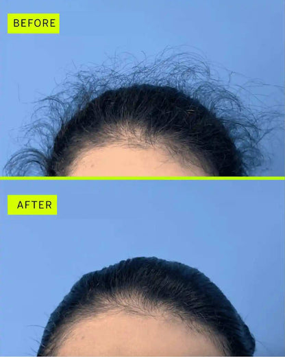 Frizzy hair before and after using hair finishing stick
