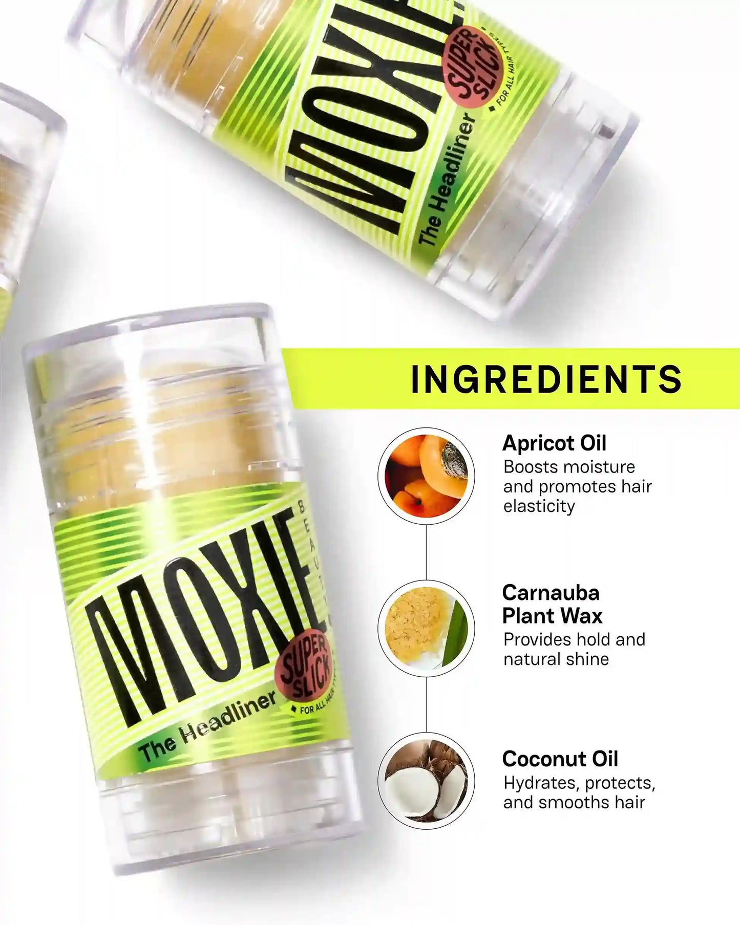 Moxie Beauty Headliner and Finisher Duo key ingredients for styled frizz-free hair