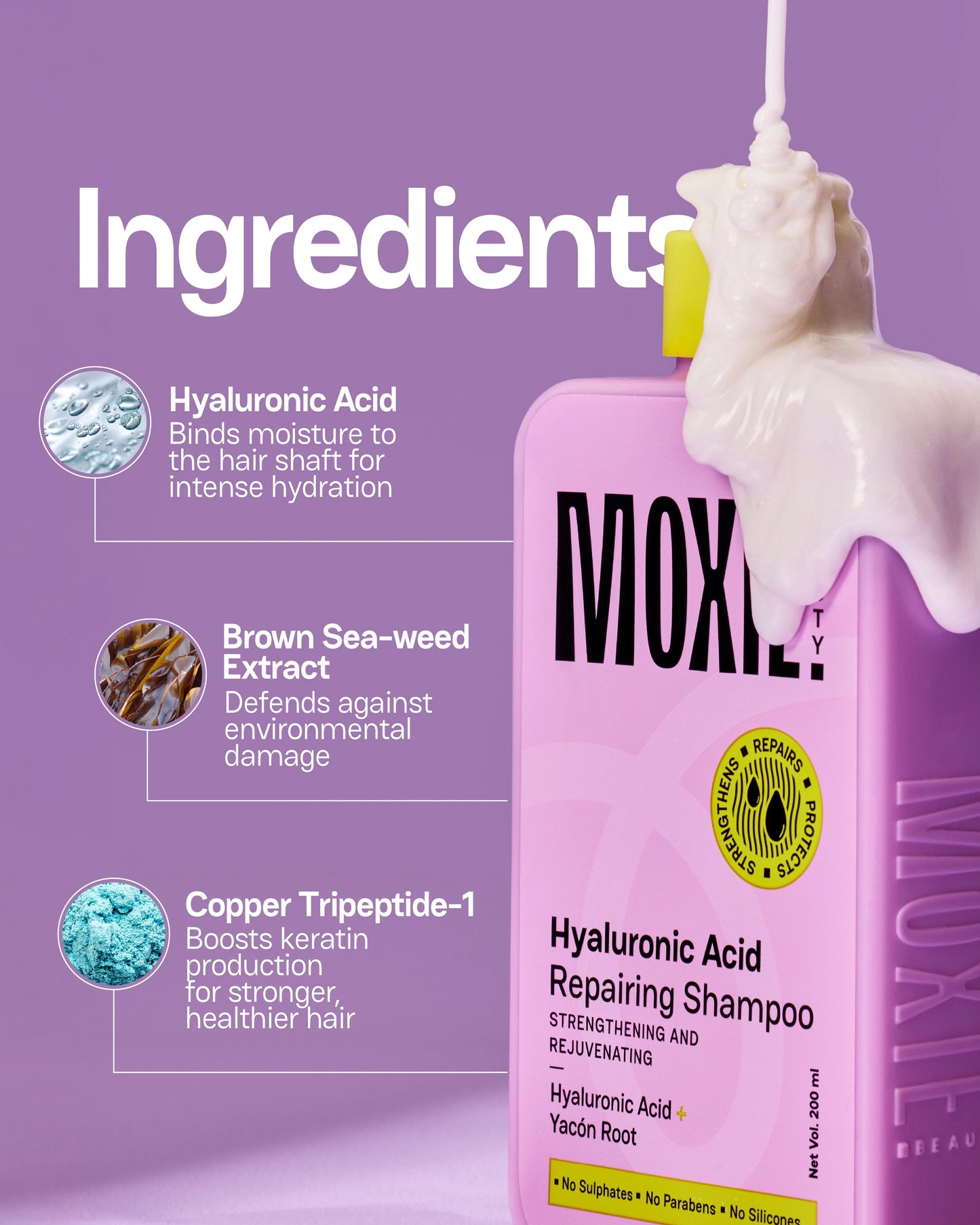 Moxie Beauty Hyaluronic Acid Repairing Shampoo key ingredients for hair repair