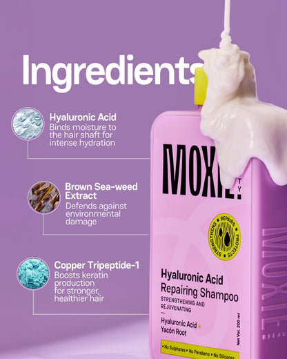 Moxie Beauty Hyaluronic Acid Repairing Shampoo key ingredients for hair repair