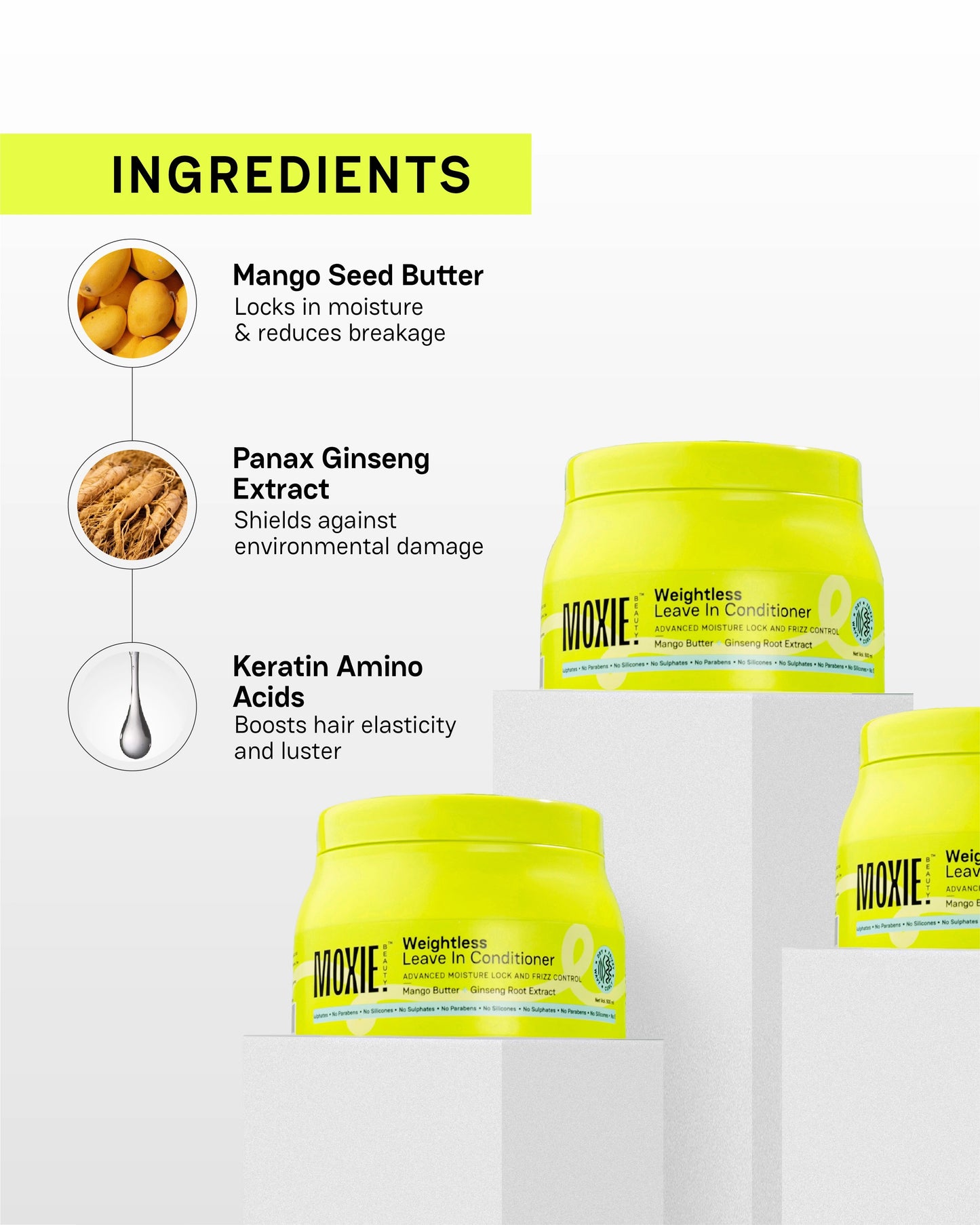 Weightless Leave-In Conditioner ingredients including mango seed butter, panax ginseng extract, and keratin amino acids