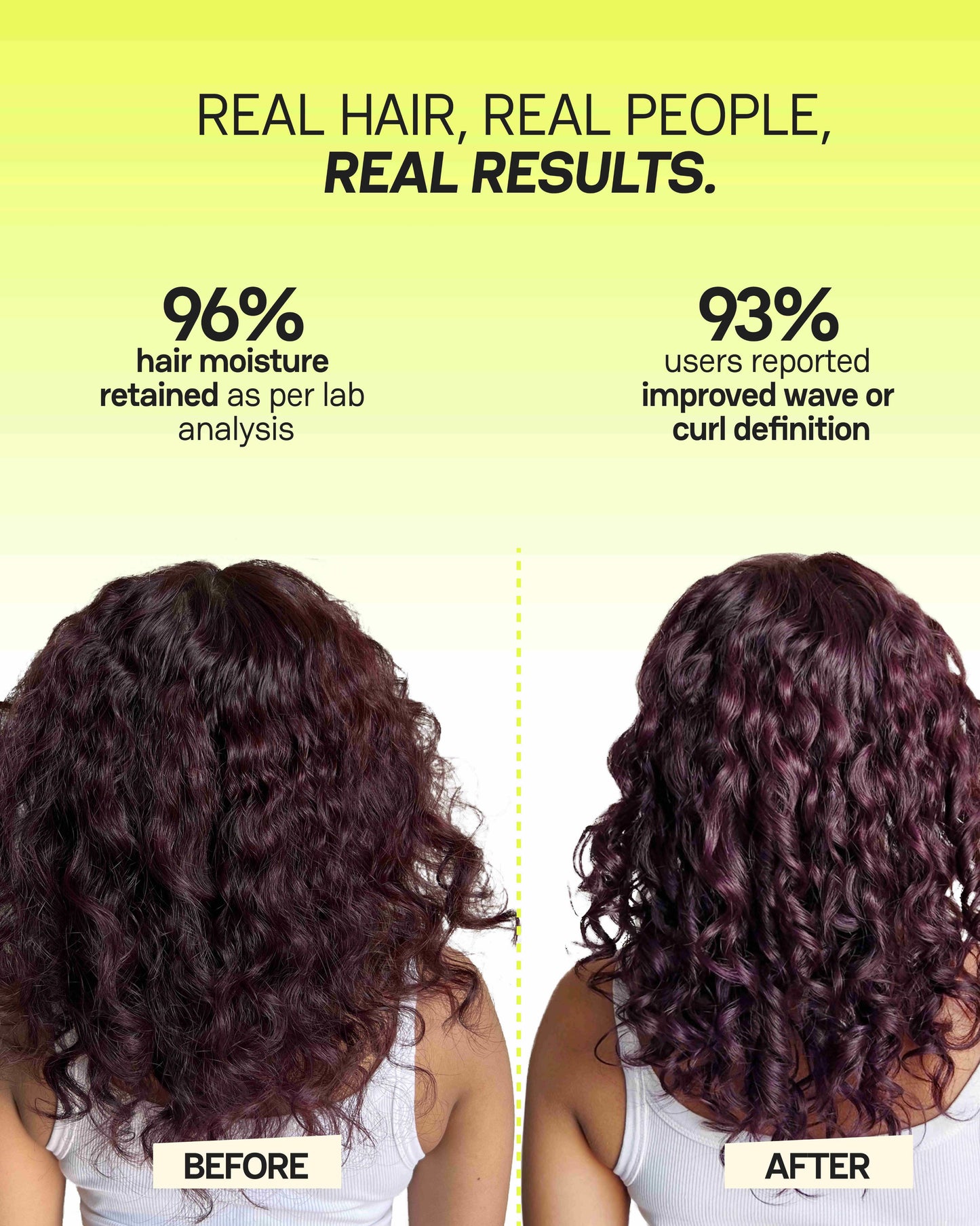 Before and after results from Moxie hair products showing improved moisture and frizz control