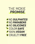 
Infographic highlighting Moxie clean beauty claims with vegan, cruelty-free and color-safe standards