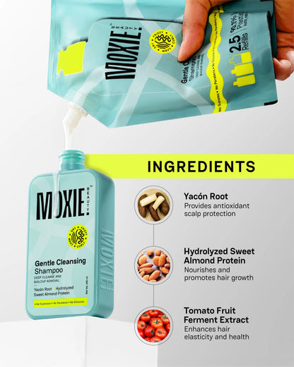 Moxie Gentle Cleansing Shampoo with Yacon Root & Sweet Almond Protein – Frizz-Free Hydrated Hair