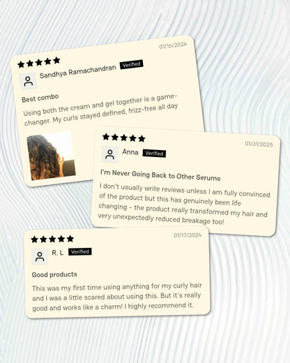 Customer reviews sharing experiences with Moxie Curly Vibe Setter Duo for frizz control and curl definition