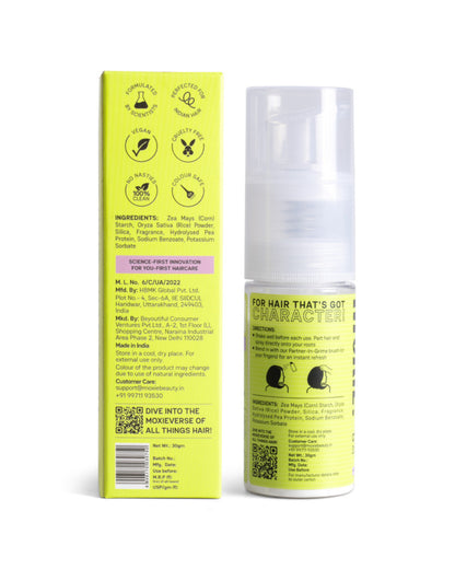 Moxie Dry Shampoo Brush Back Label Product Details & Usage Instructions for Scalp Application