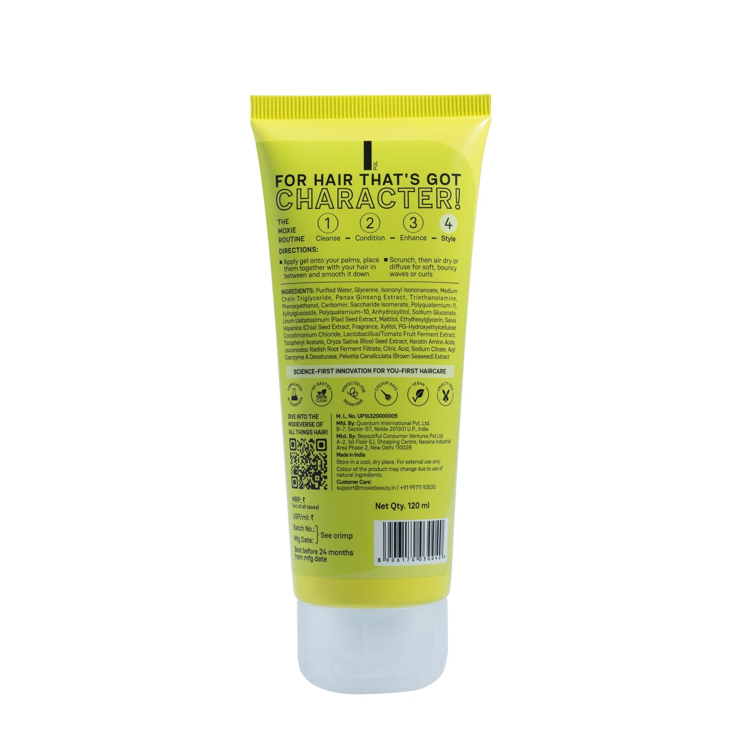 Back view of Moxie Flexi Styling Serum Gel product packaging