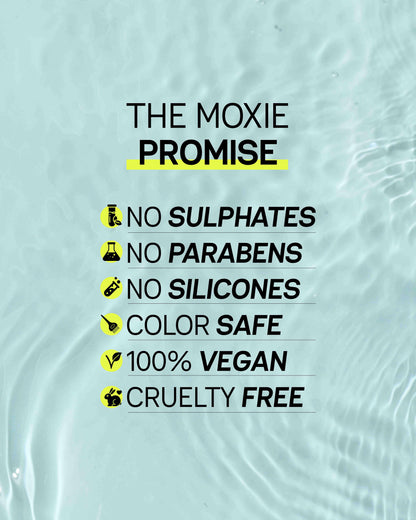 Moxie Promise badge representing vegan, cruelty-free and safe hair care standards