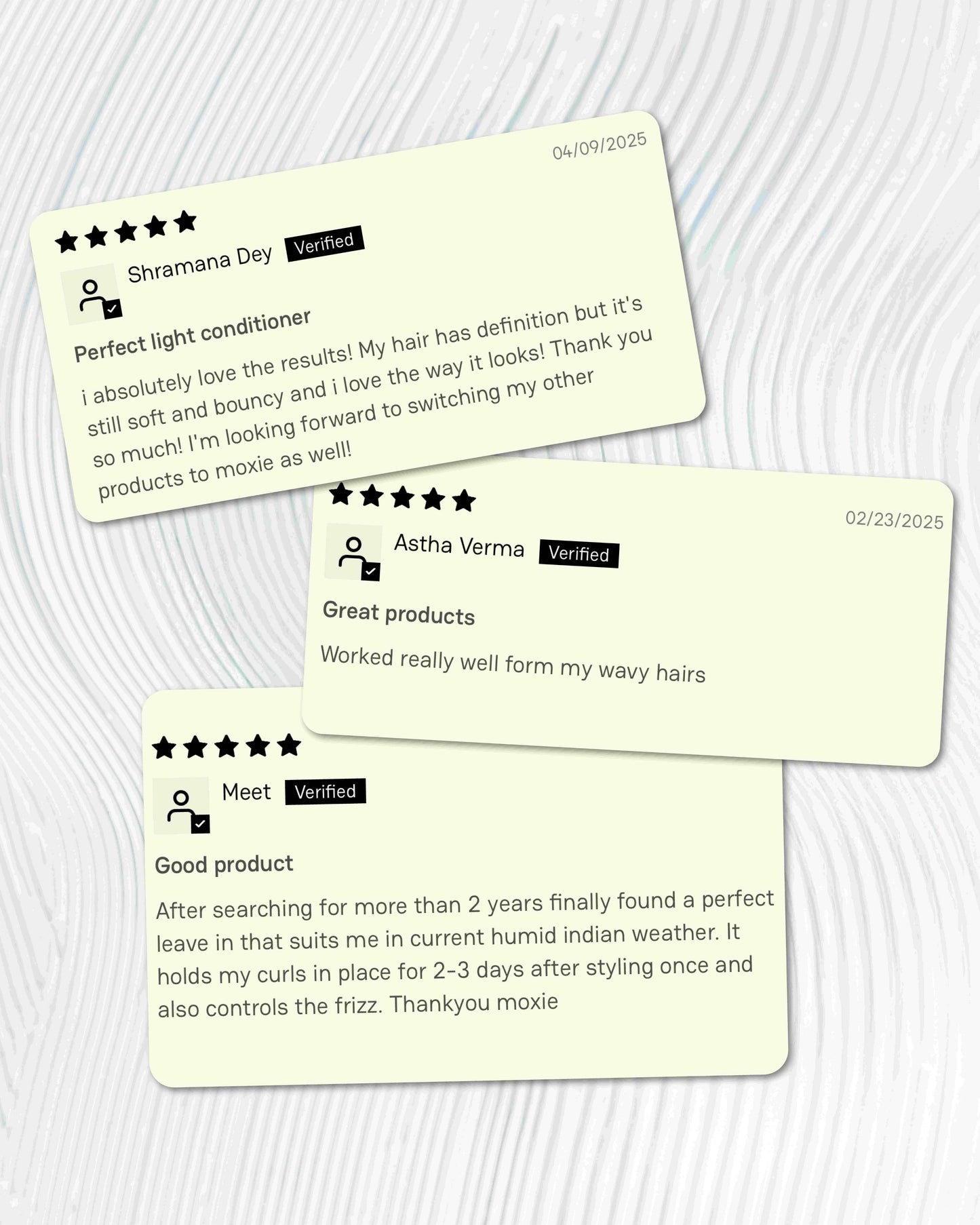 Product review ratings displaying customer feedback for Moxie hair care products