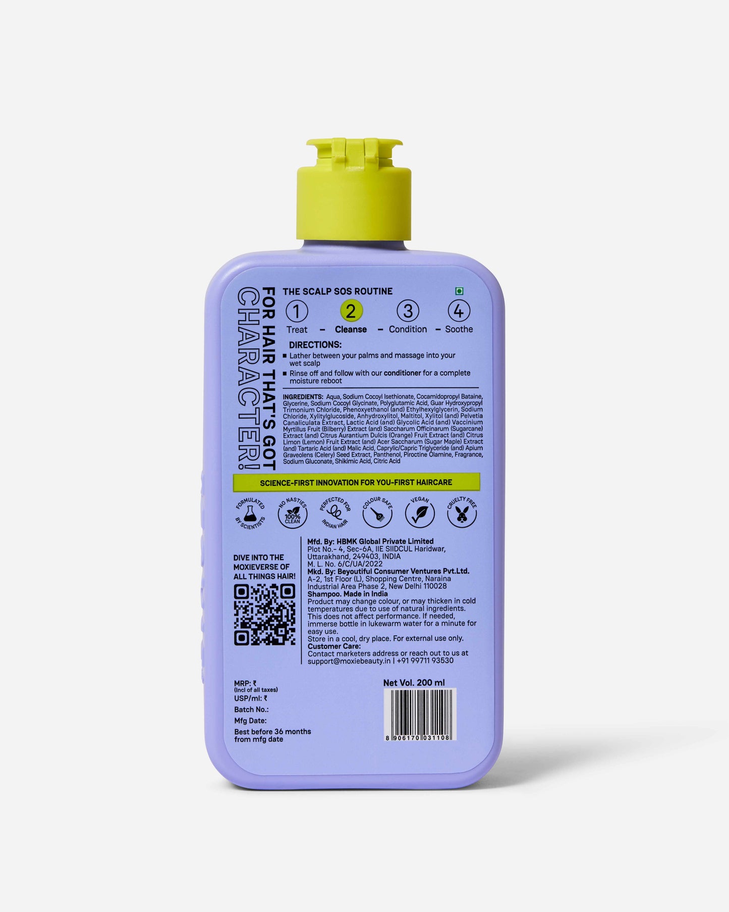 Moxie Scalp Reviving Shampoo Back Label Full Ingredients List & Directions for Scalp Care Use