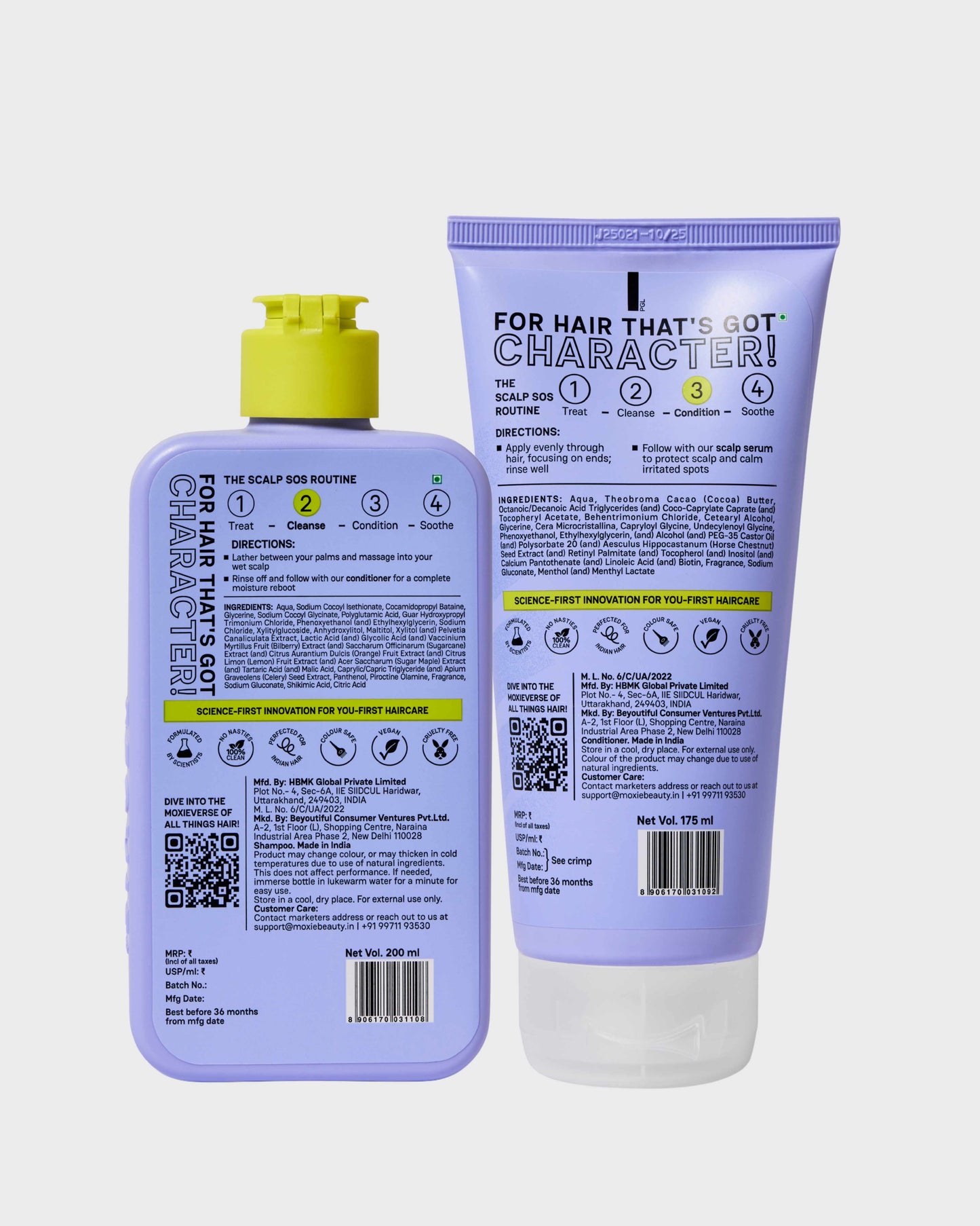 Moxie Scalp SOS Wash Duo Back Label Full Ingredients List & Directions for Scalp Treatment Use