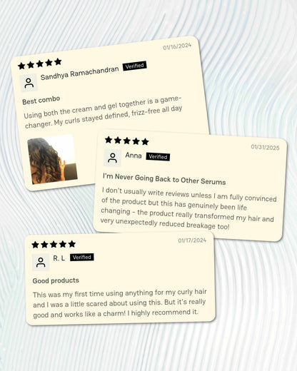 Customer reviews sharing experiences with Moxie Super Defining Curl Cream for enhanced curls and frizz control