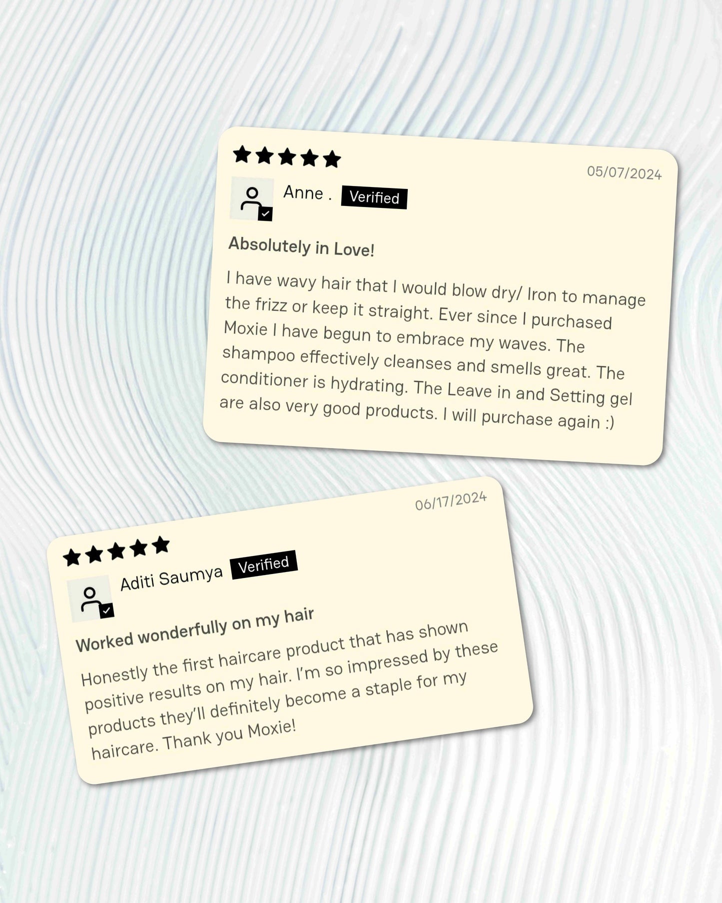 Customer review highlighting results from Moxie hair routine