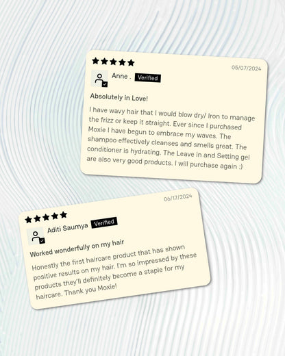 Customer review highlighting results from Moxie hair routine