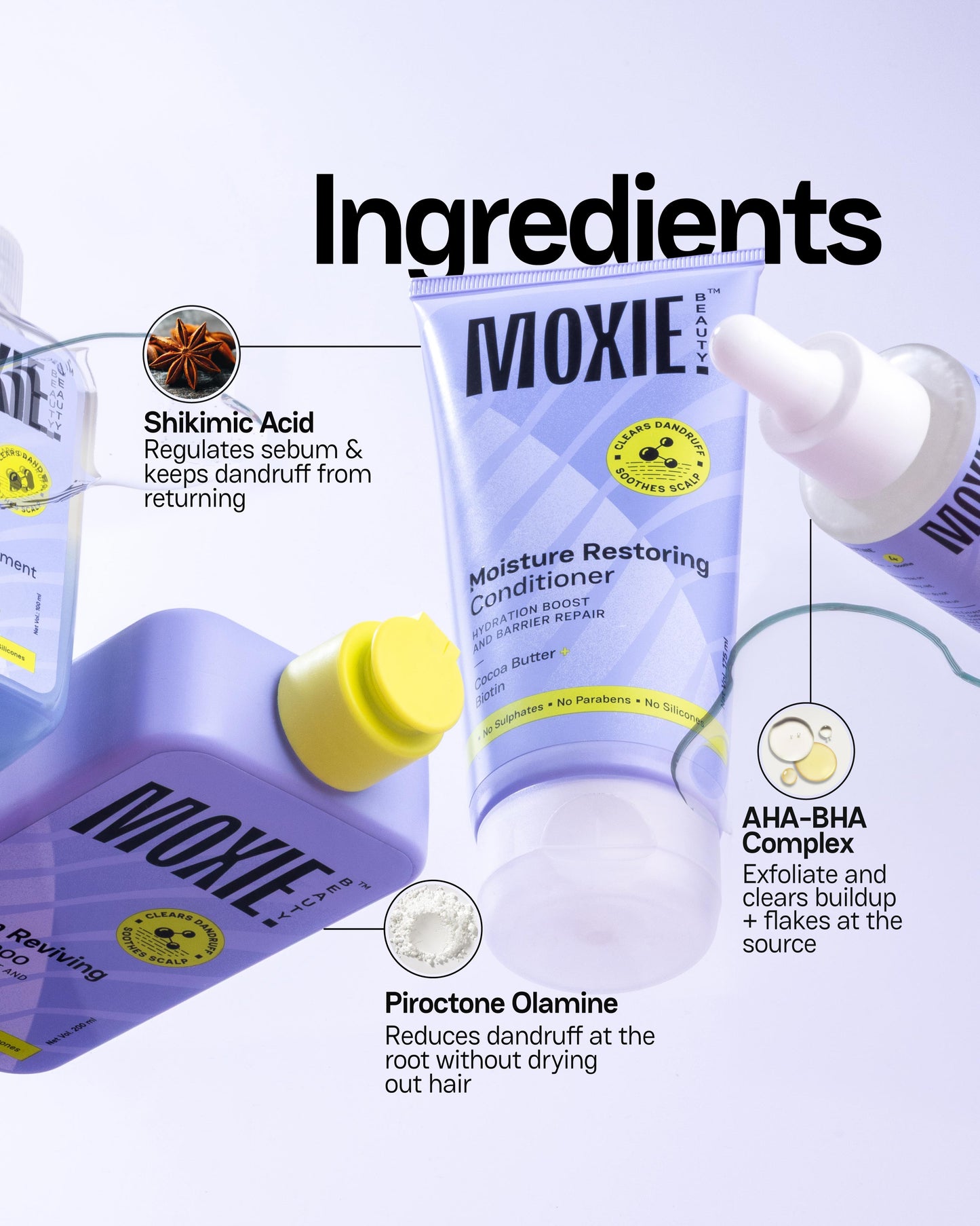 Moxie Beauty Scalp SOS Routine key ingredients for dandruff free scalp care