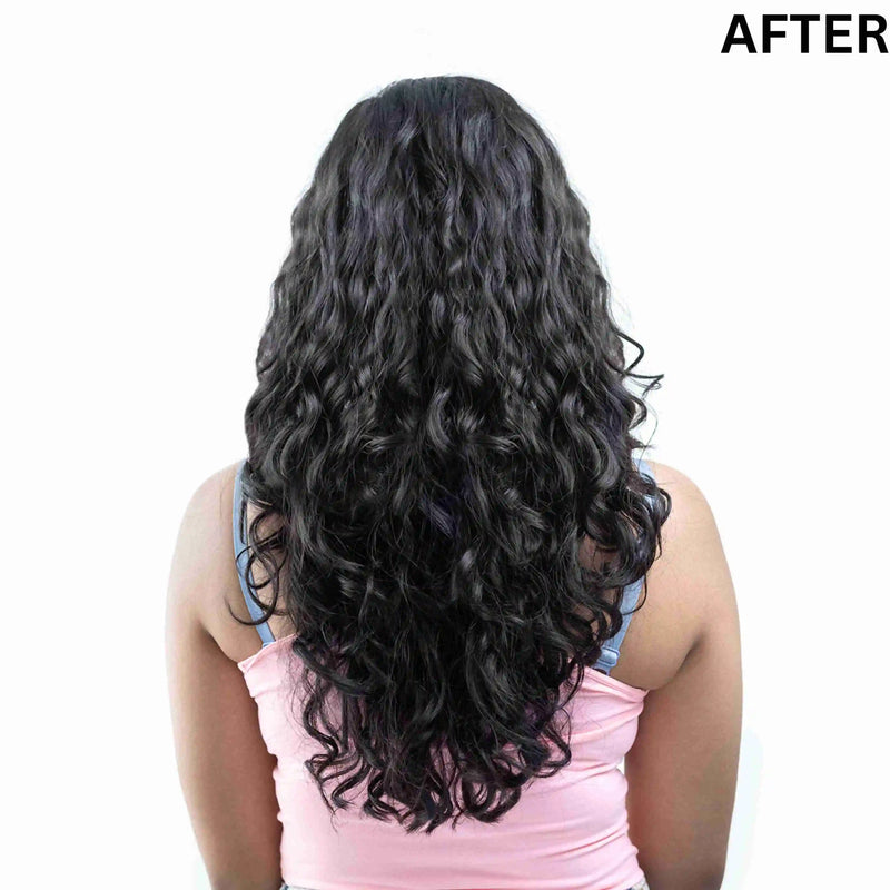 Smoother wavy hair texture after applying Moxie hair care products