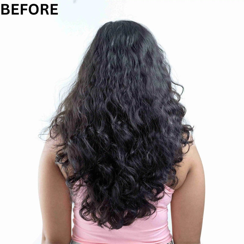 Unmanaged wavy hair texture before starting Moxie hair care routine