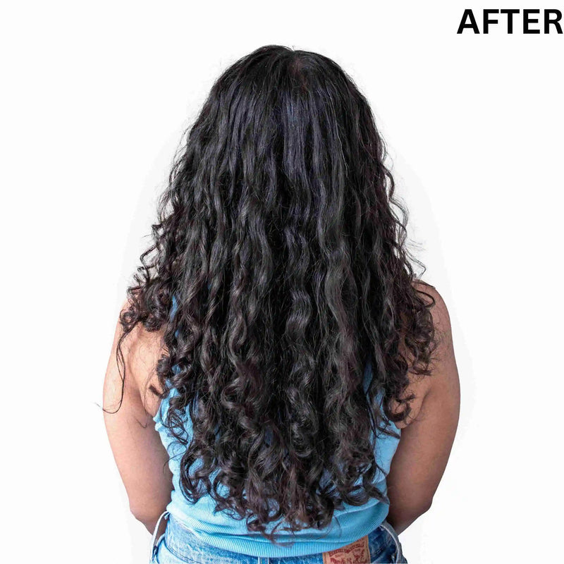 Defined and hydrated wavy hair after using Moxie wavy routine