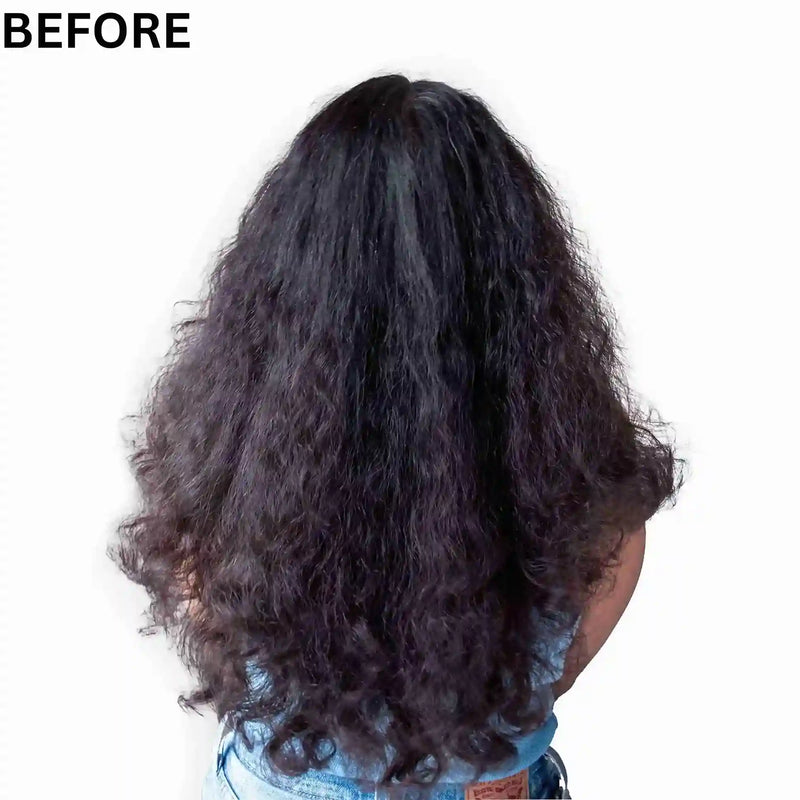 Wavy hair with visible frizz and dryness before using Moxie routine