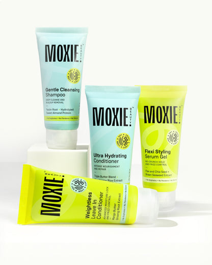 Moxie Wavy Routine travel size with shampoo, conditioner, leave-in and styling serum for wavy hair