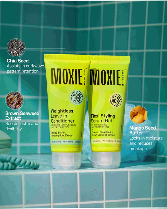 Moxie Wavy Vibe Setter Duo with leave-in conditioner and serum gel for frizz control